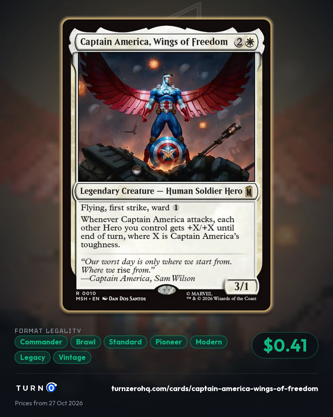 Shareable picture of Captain America, Wings of Freedom